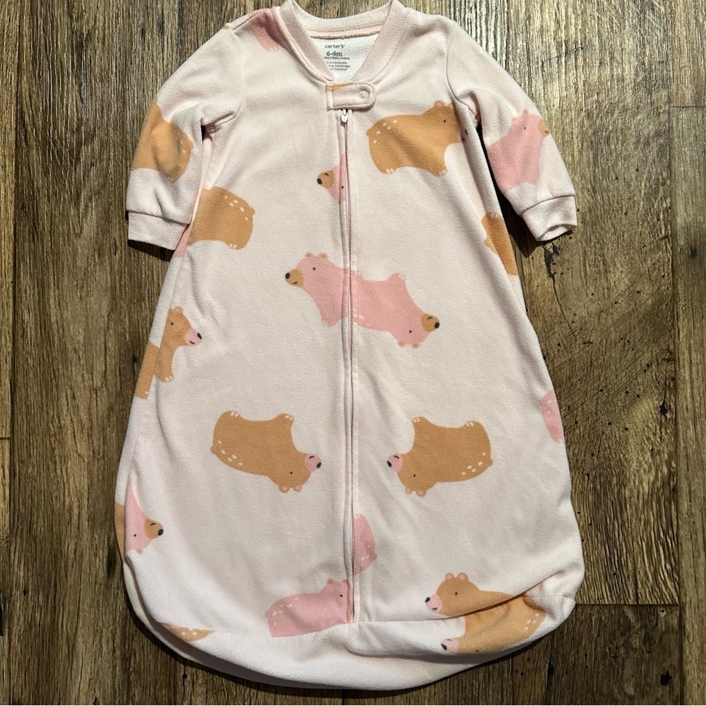 Carter’s Baby Girl Fleece Sleep Sack 6-9M Pink Bear Wearable Blanket Zip